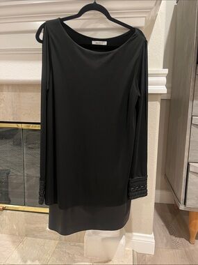 Bailey 44 Black Long-Sleeve Shift Dress with Beaded Cuffs